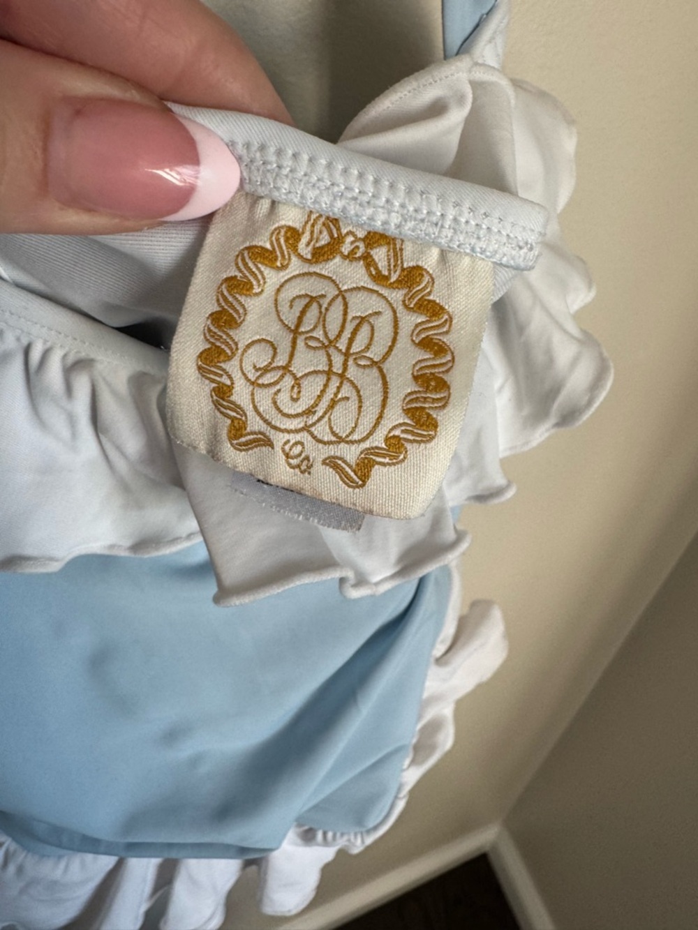 TBBC Girls Baby Blue / White Ruffle Swimsuit Size 4T - Picture 4 of 5